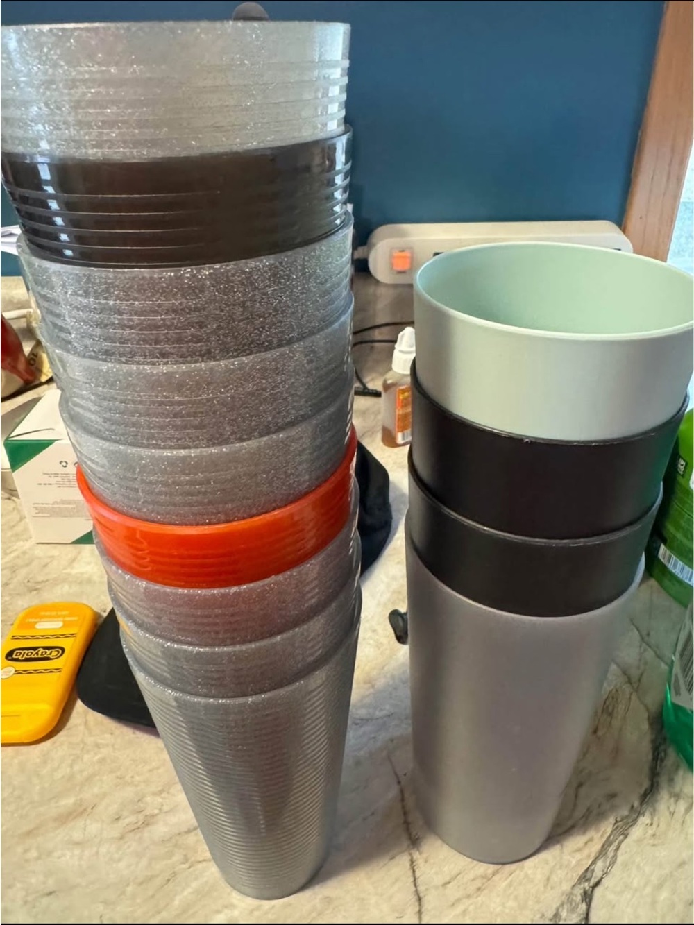 Set of Tall Textured Tumblers with Accent Bands - Silver & Orange